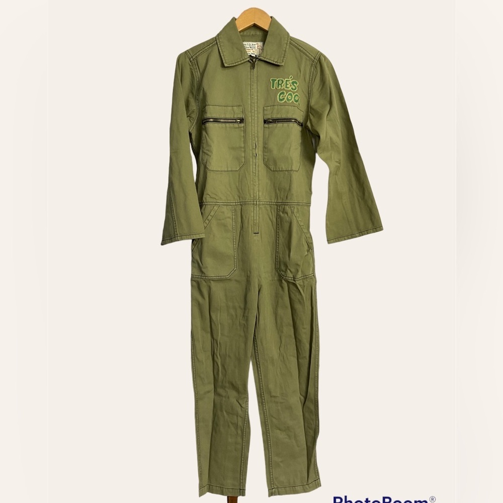 Sandrine Rose FREE PEOPLE Tre’s Cool Army Green Khaki Deep Front Zip Jumpsuit M - Picture 5 of 6